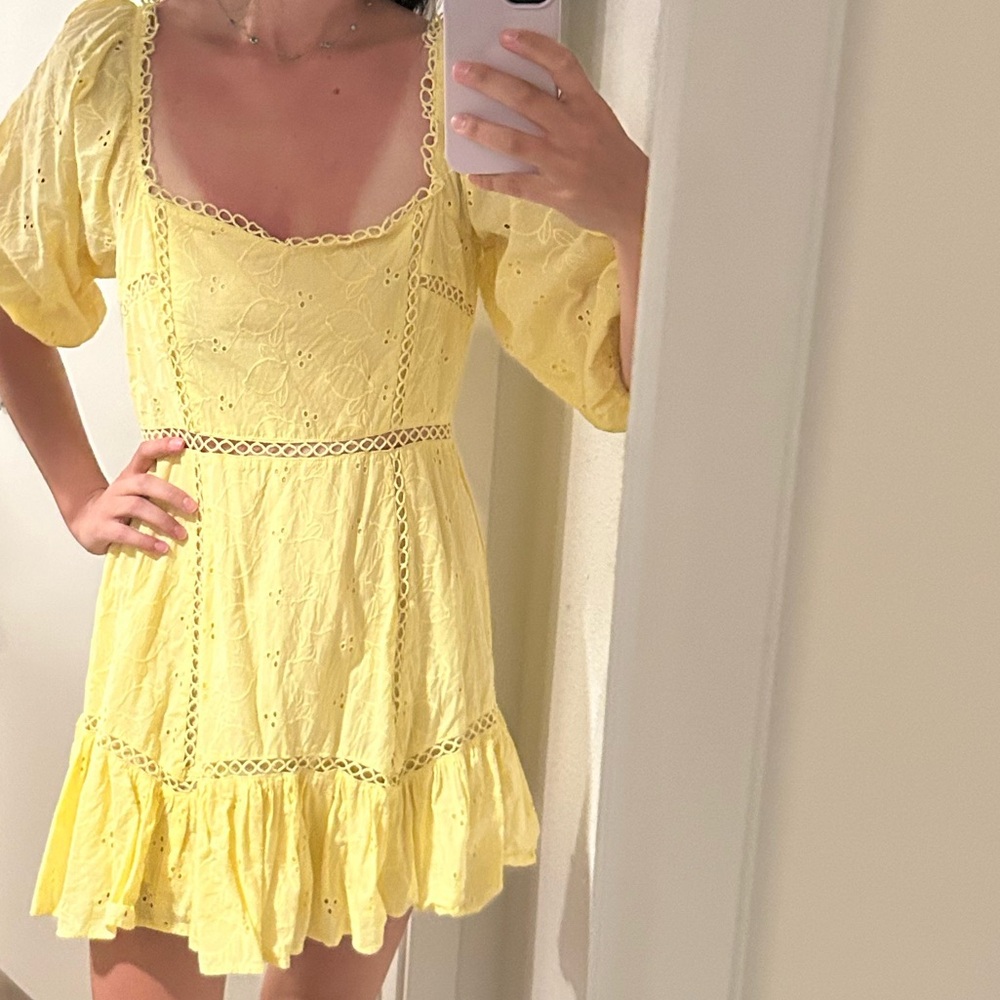 ASOS LEMON Yellow Eyelet Lace Dress
